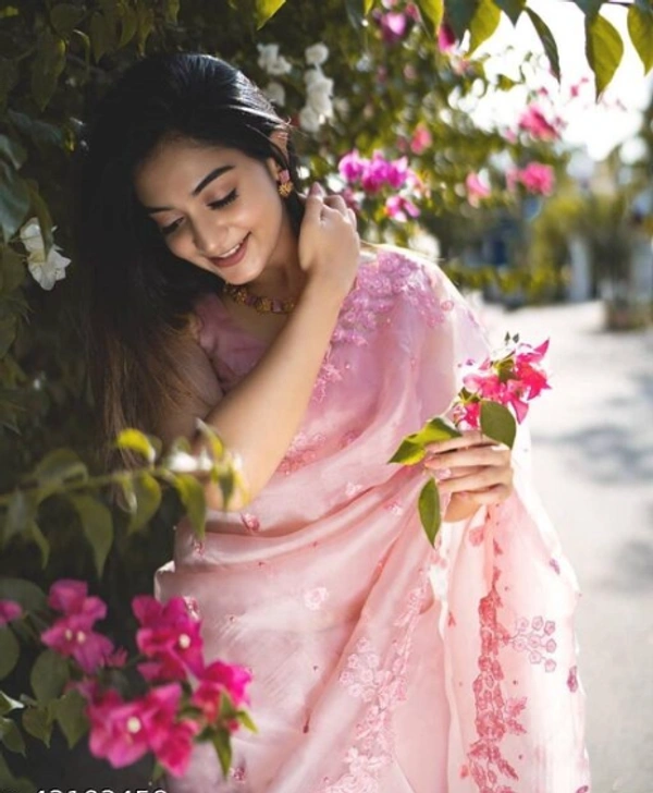 AAKARSHA Fabulous   Heavy Organza Silk  Embroidered  Work  Pink Sarees With Separate  Blouse Piece -  Free Size,  Pink, Organza, Pack of 1